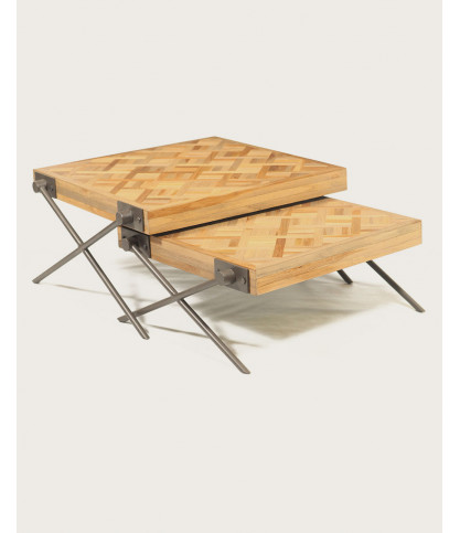 Loft - Table basse carrée gigogne en teck motif chevron