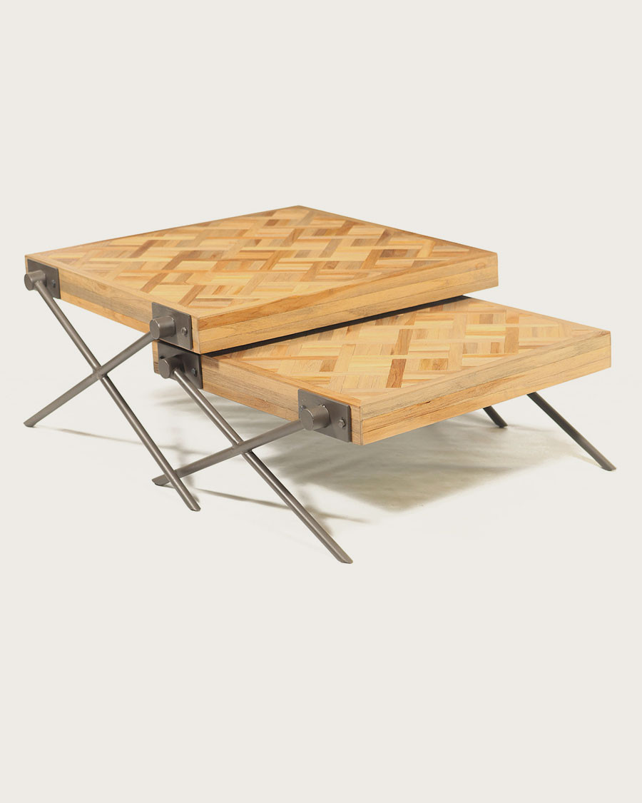 Loft - Table basse carrée gigogne en teck motif chevron