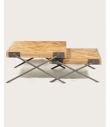 Loft - Table basse carrée gigogne en teck motif chevron