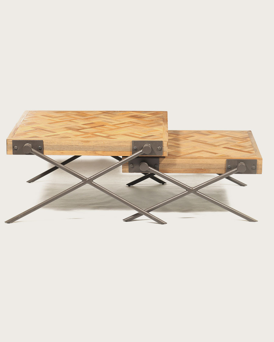 Loft - Table basse carrée gigogne en teck motif chevron