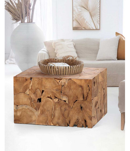 Craft - Table basse carrée en puzzle de teck