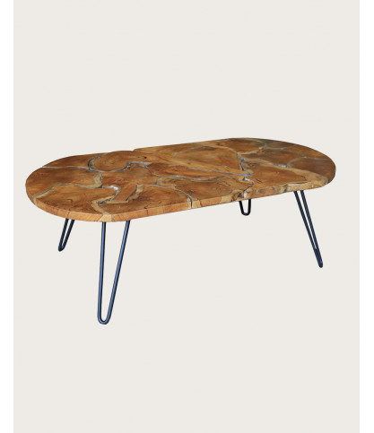 Carmen - Table basse ovale en puzzle de teck