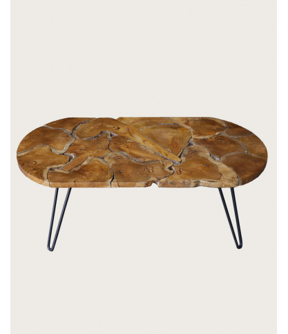 Carmen - Table basse ovale en puzzle de teck