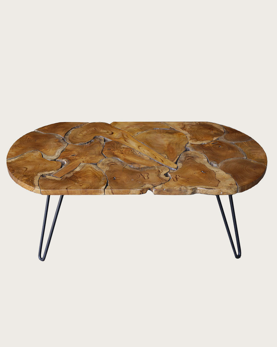 Carmen - Table basse ovale en puzzle de teck