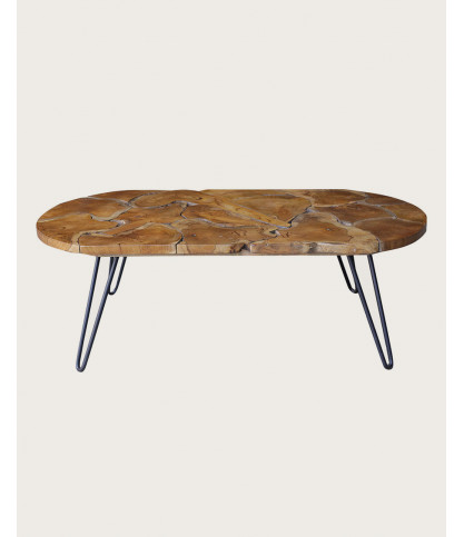 Carmen - Table basse ovale en puzzle de teck