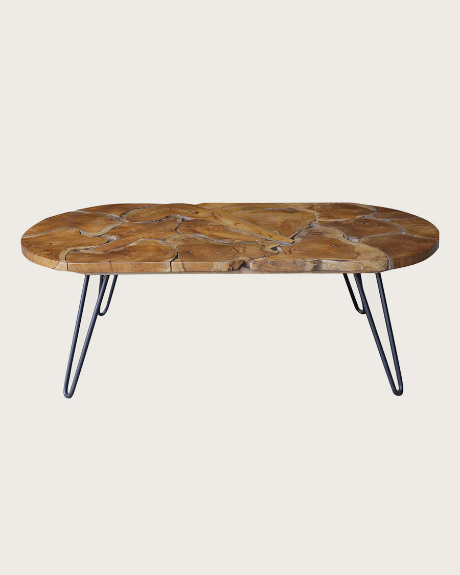 Carmen - Table basse ovale en puzzle de teck