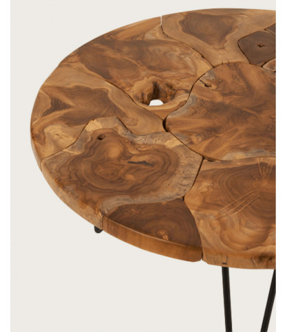 Carmen - Table basse ovale en puzzle de teck