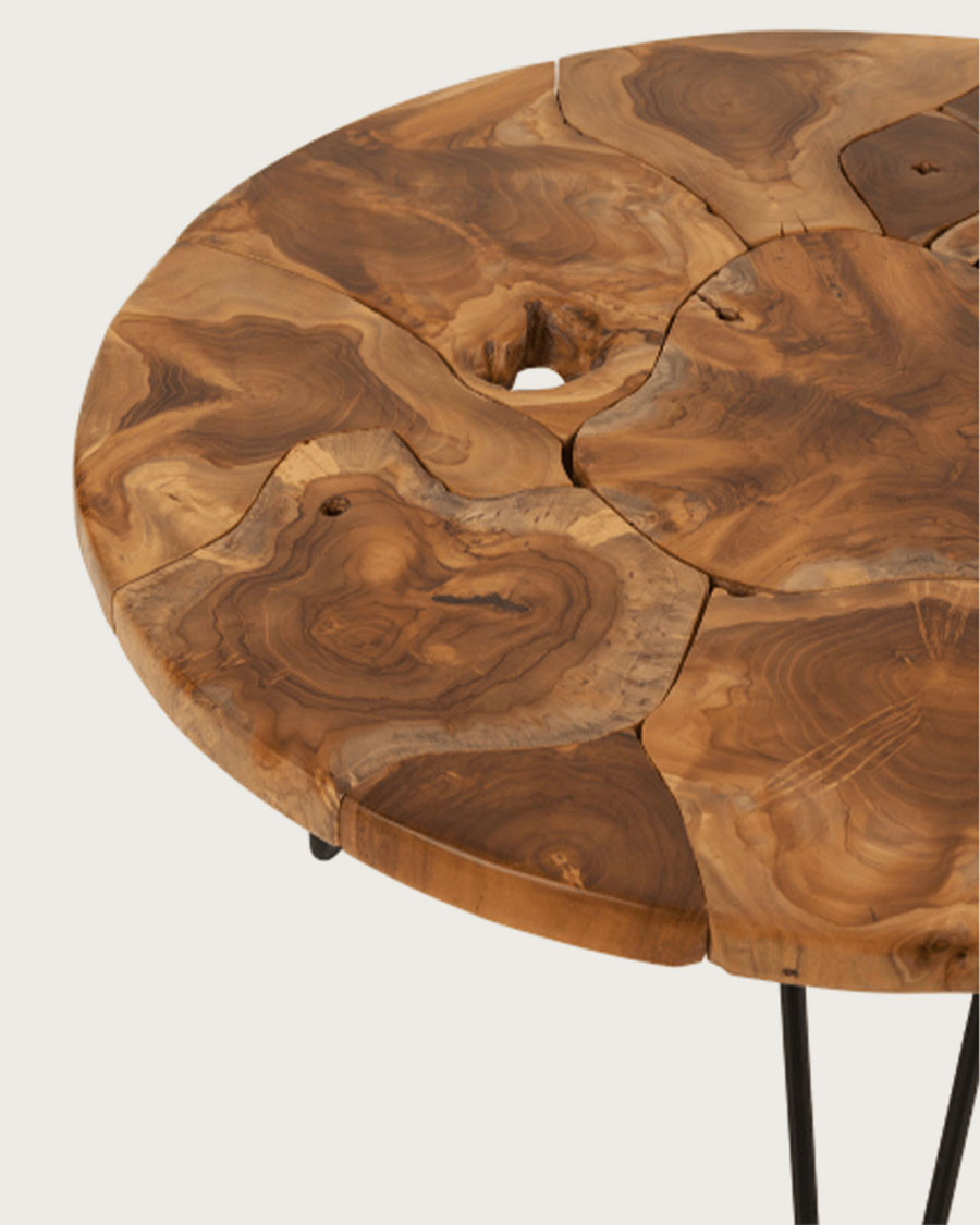 Carmen - Table basse ovale en puzzle de teck