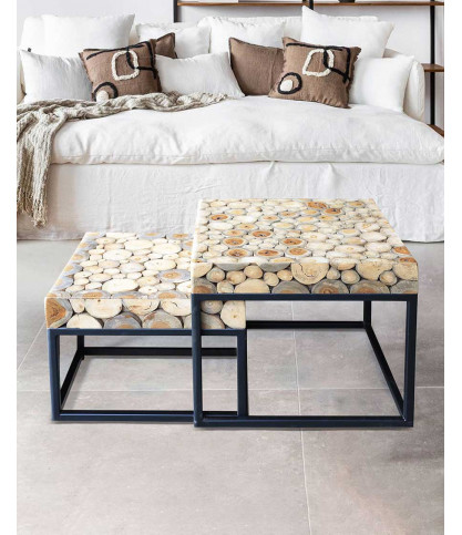 Aïda - Table basse carrée gigogne en teck