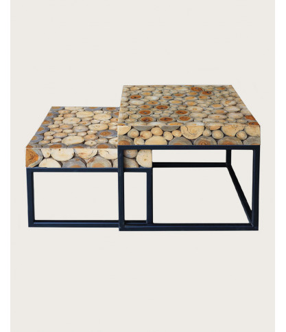 Aïda - Table basse carrée gigogne en teck