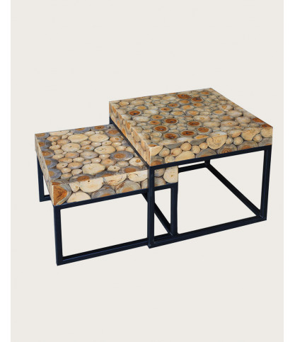 Aïda - Table basse carrée gigogne en teck