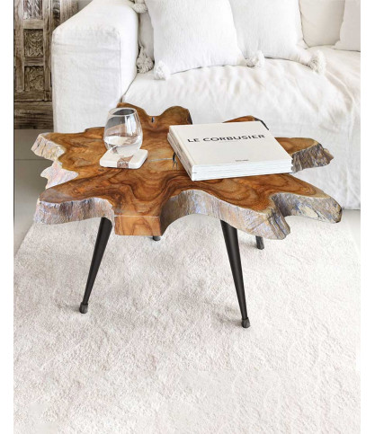 Stella - Table basse tronc en teck massif