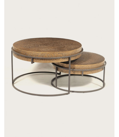 Marrakech - Table basse ronde gigogne en métal doré