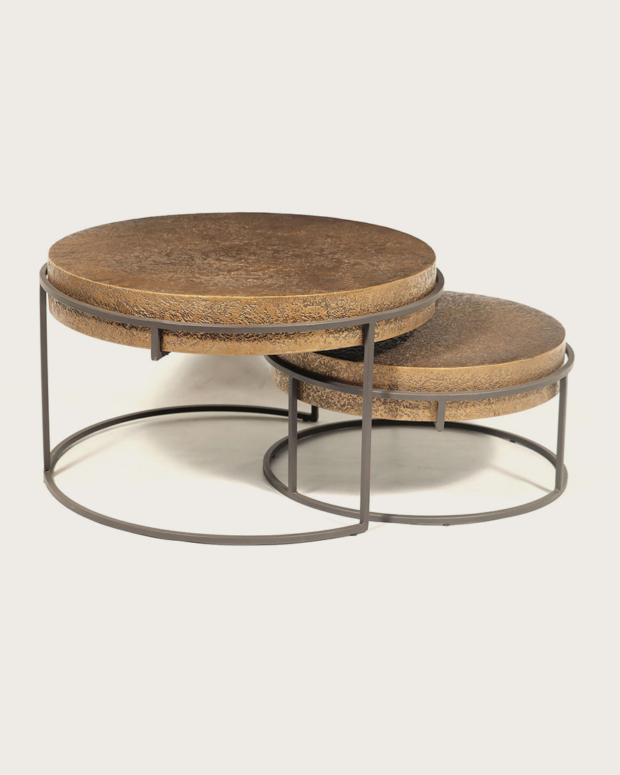 Marrakech - Table basse ronde gigogne en métal doré