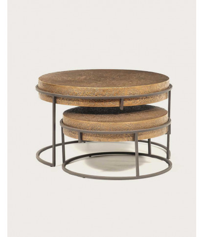 Marrakech - Table basse ronde gigogne en métal doré