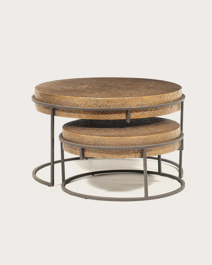 Marrakech - Table basse ronde gigogne en métal doré