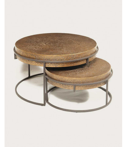 Marrakech - Table basse ronde gigogne en métal doré