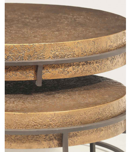 Marrakech - Table basse ronde gigogne en métal doré