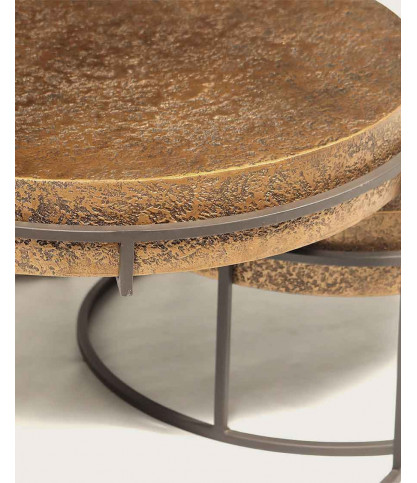 Marrakech - Table basse ronde gigogne en métal doré