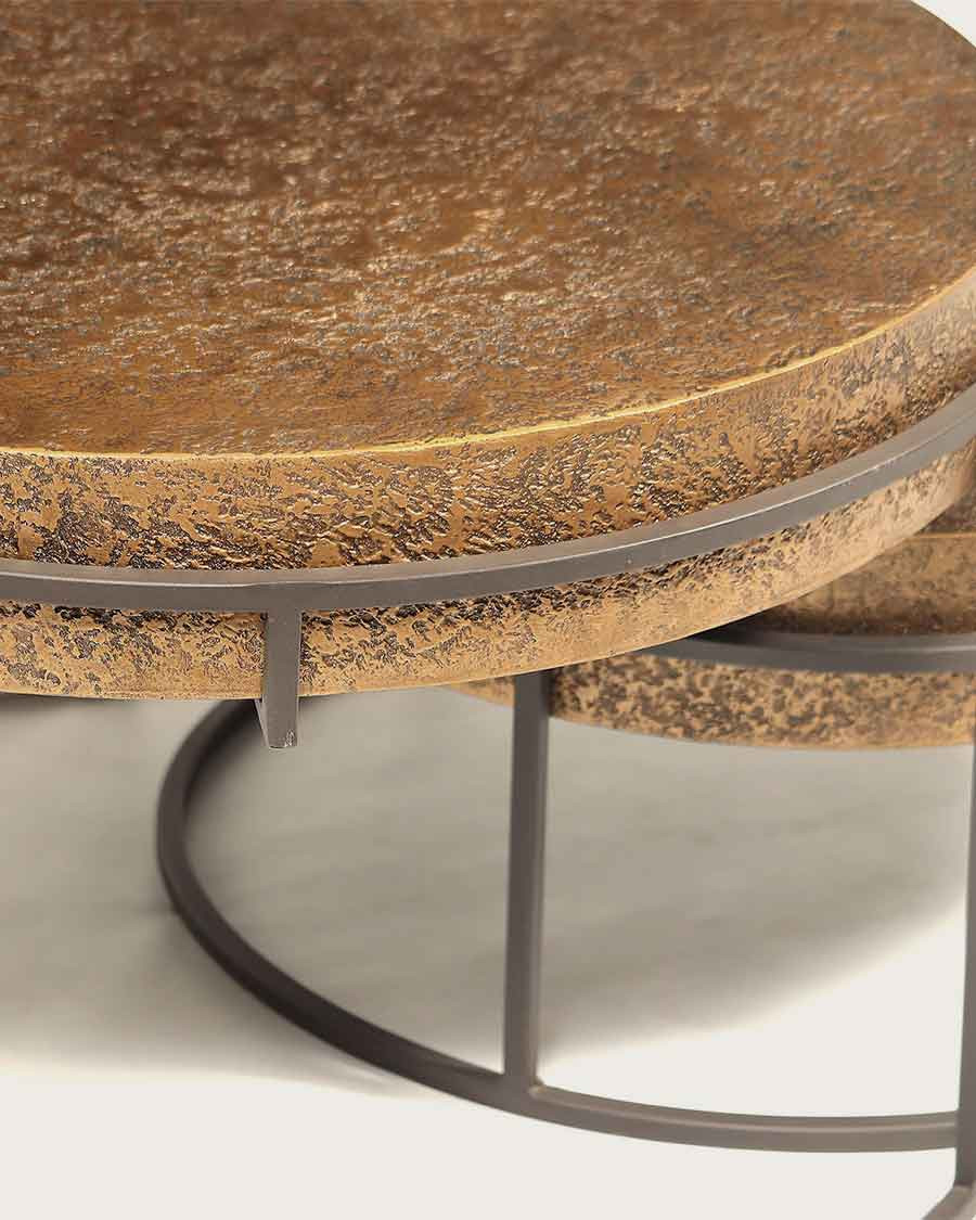 Marrakech - Table basse ronde gigogne en métal doré