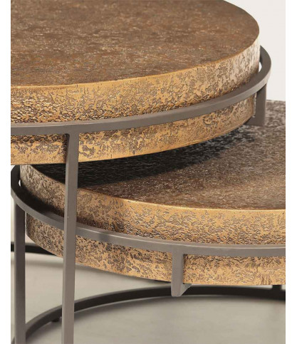 Marrakech - Table basse ronde gigogne en métal doré