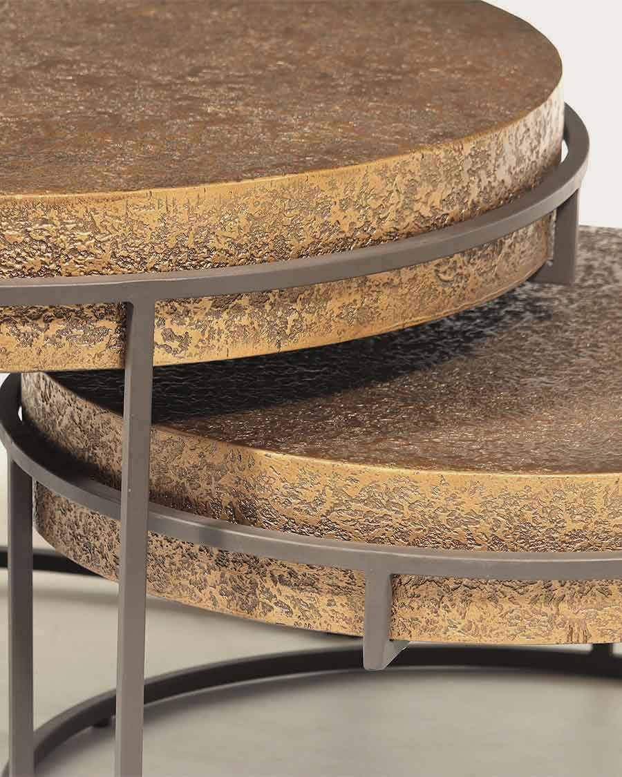 Marrakech - Table basse ronde gigogne en métal doré