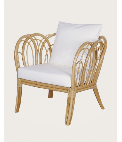 Aurora- Fauteuil de jardin en rotin avec coussin blanc