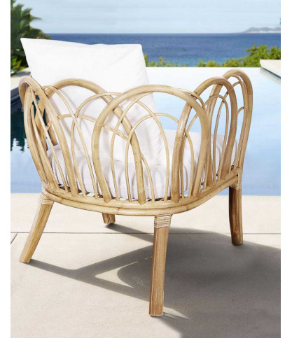 Aurora- Fauteuil de jardin en rotin avec coussin blanc
