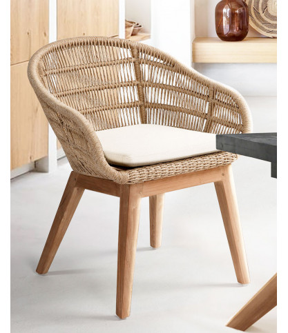 Maelie - Chaise en teck massif et corde beige