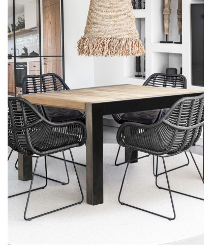 Arche - Table repas carrée en teck massif et métal L130 cm 8 pers.