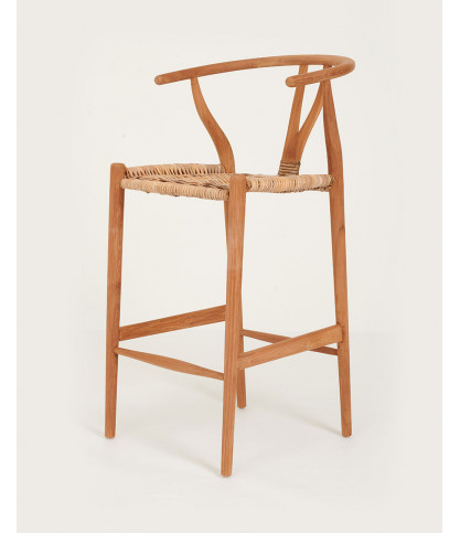 Hirosi - Chaise de bar en teck massif et rotin