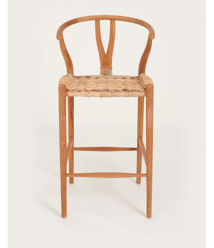 Hirosi - Chaise de bar en teck massif et rotin