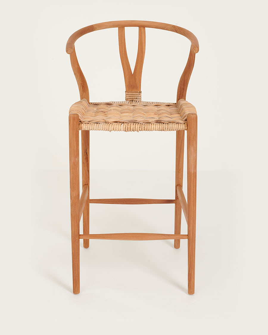 Hirosi - Chaise de bar en teck massif et rotin