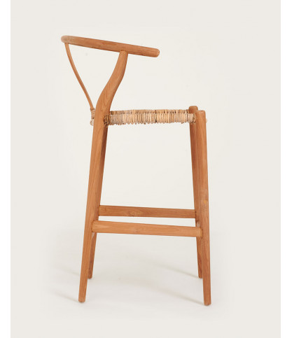 Hirosi - Chaise de bar en teck massif et rotin