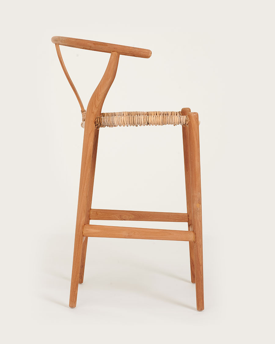 Hirosi - Chaise de bar en teck massif et rotin