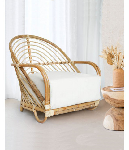 Gaia - Fauteuil en rotin tressé et coussin Blanc