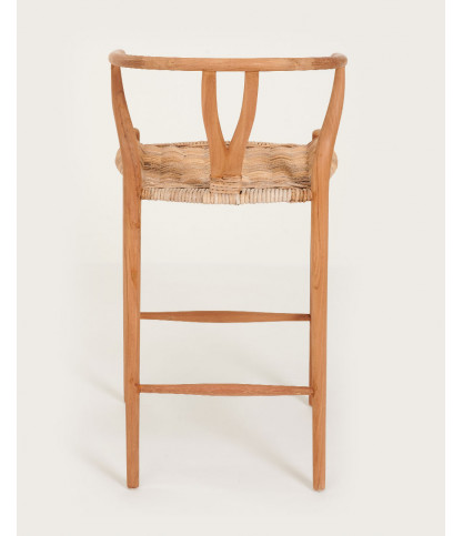Hirosi - Chaise de bar en teck massif et rotin