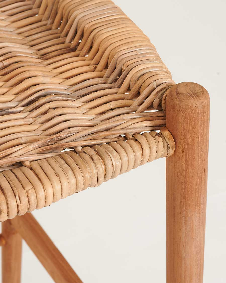 Hirosi - Chaise de bar en teck massif et rotin