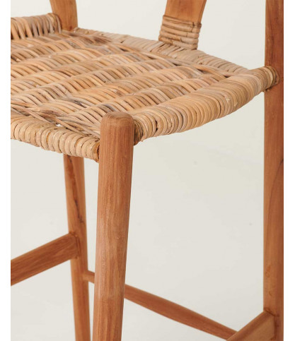 Hirosi - Chaise de bar en teck massif et rotin