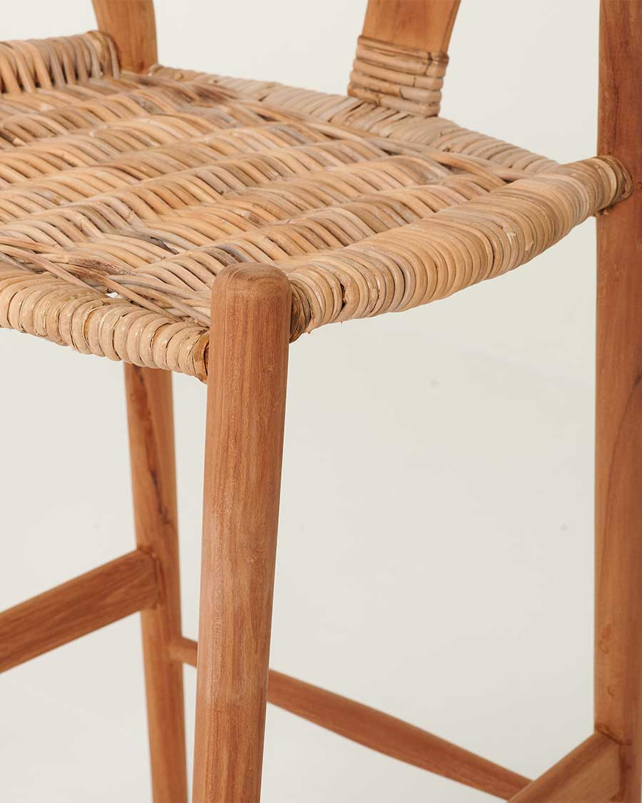 Hirosi - Chaise de bar en teck massif et rotin