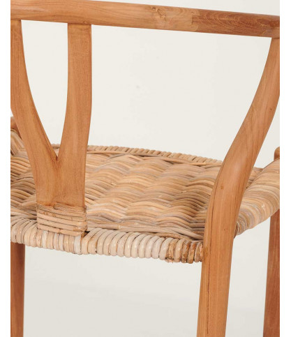 Hirosi - Chaise de bar en teck massif et rotin