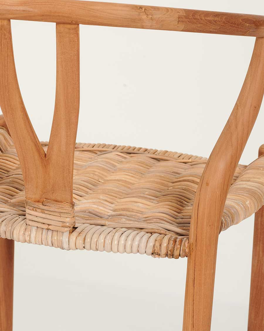 Hirosi - Chaise de bar en teck massif et rotin
