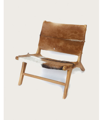 Alma -  Fauteuil en teck et peau de chèvre
