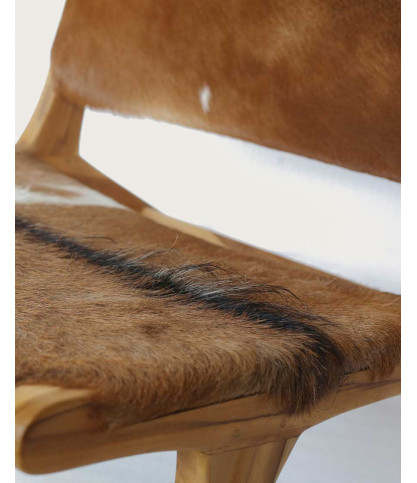 Alma -  Fauteuil en teck et peau de chèvre