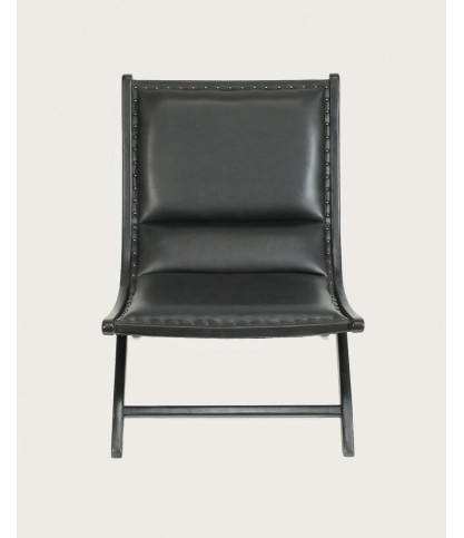 Safran - Fauteuil lounge en teck et cuir noir