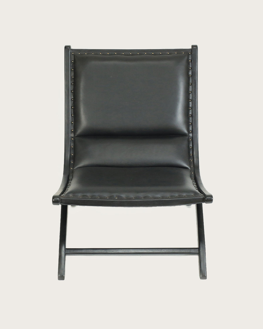 Safran - Fauteuil lounge en teck et cuir noir
