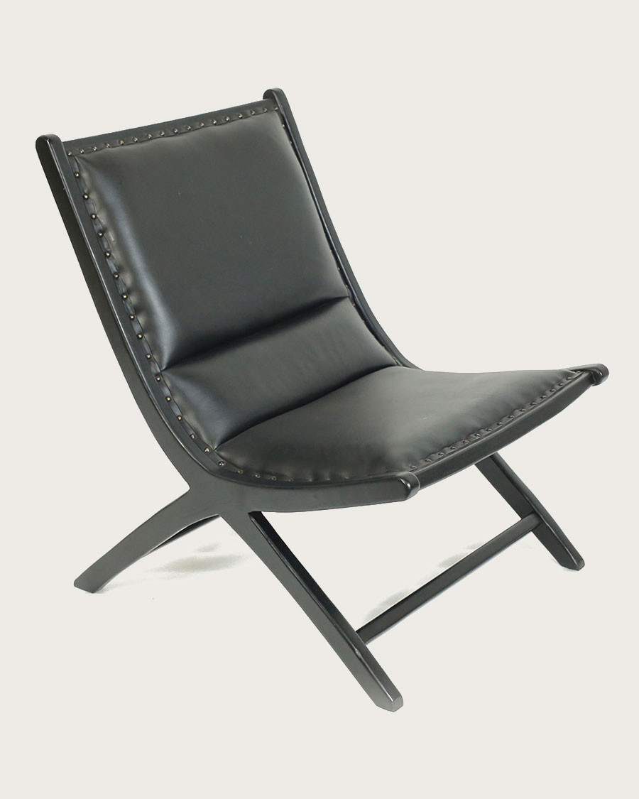 Safran - Fauteuil lounge en teck et cuir noir