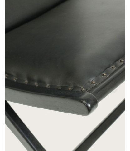 Safran - Fauteuil lounge en teck et cuir noir