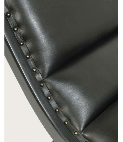 Safran - Fauteuil lounge en teck et cuir noir