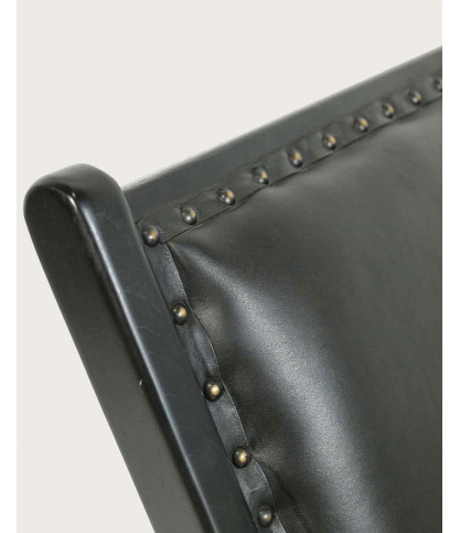 Safran - Fauteuil lounge en teck et cuir noir